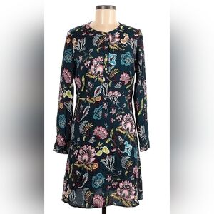 5/$25 LOFT Multicolor Black Yellow Blue Pink Floral Button A-Line Dress